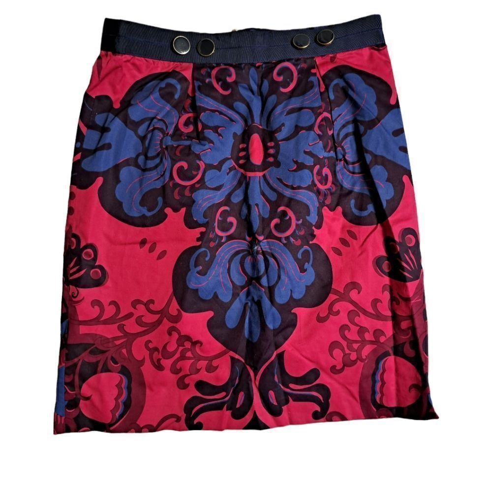 Leifsdottir Floral Butterfly Print Midi Straight Skirt Anthropologie Size 2 Pink